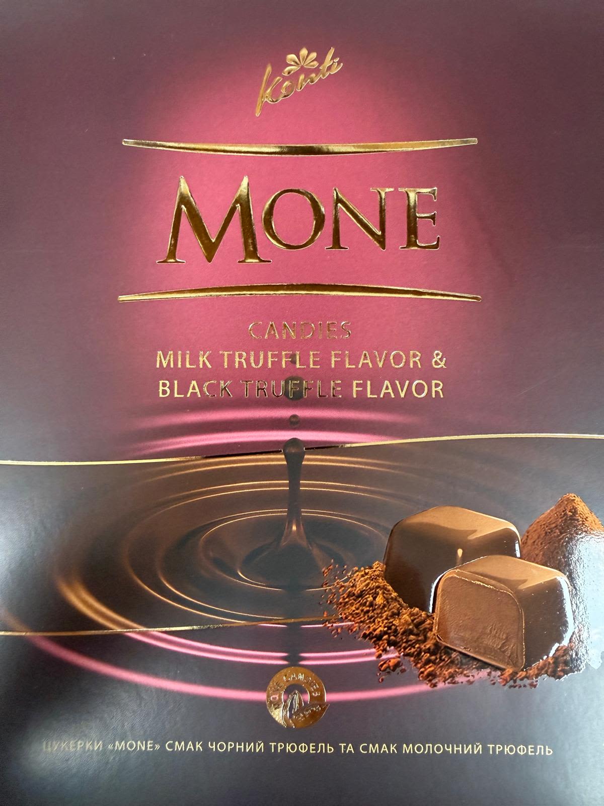 Box of Mone milk and black truffle candies