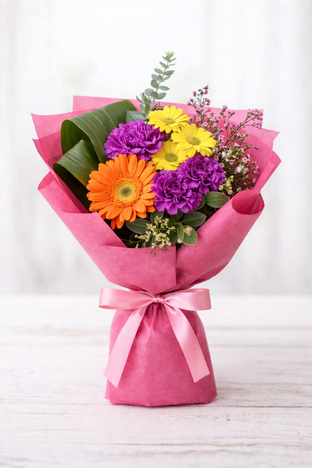 Brightest Bloom - Joyful, just like her. A bright, colorful wrapped bouquet- perfect for a quick, happy gift. 