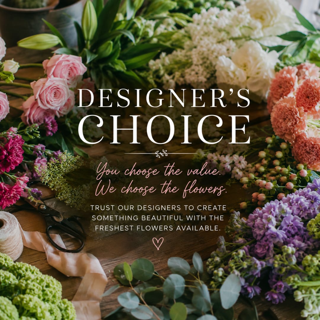 Designer’s choice floral assortment with pink, white, and purple blooms