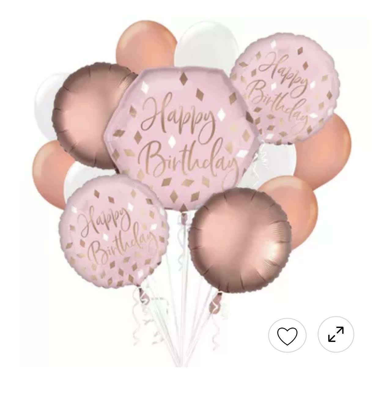 Cluster of pink and rose gold birthday balloons with confetti print