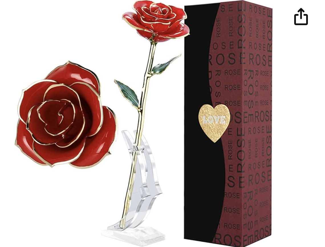 Red rose-shaped decorative gift with a matching box