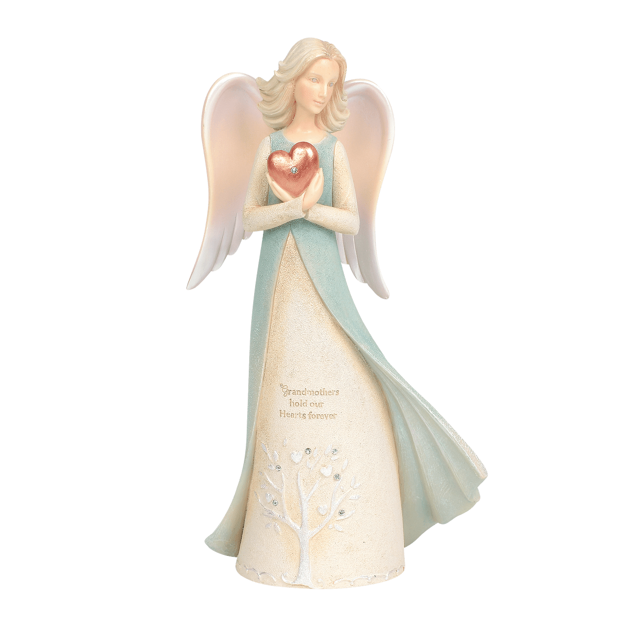 Angel figurine holding a pink heart