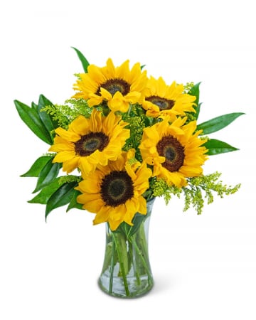 Sunflower bouquet in a clear glass vase