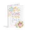 Pastel greeting card with flowers and the word LOVE