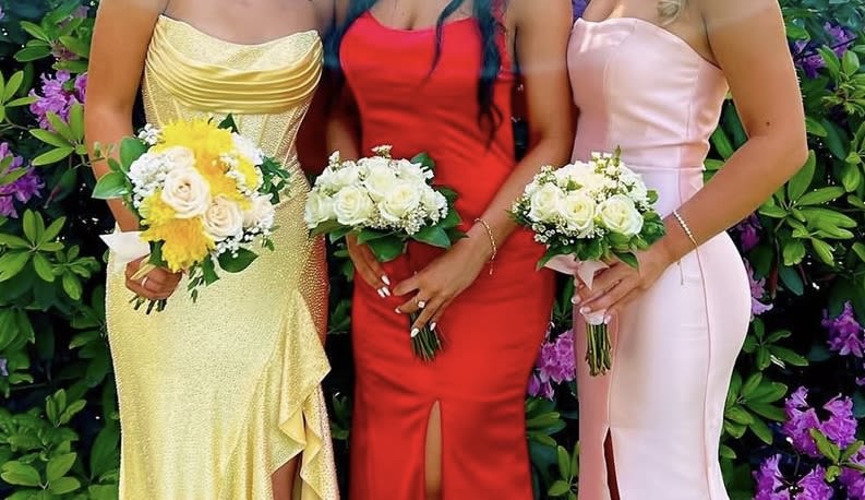 Prom Bouquet - Mini bridal bouquet with your choice of flowers and choice of color ribbon carefully wrapped around the stems. Bouquet includes filler and greenery. Provide order details at checkout. *For upgrades and additional flowers call the shop before placing your order*