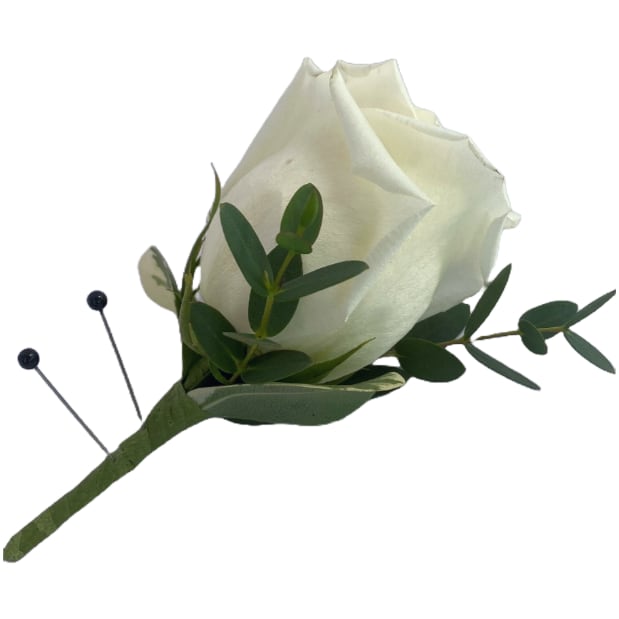 Boutonniere - Single Rose - The Single White Rose Boutonniere is the epitome of timeless elegance, perfect for weddings, proms, homecoming dances, or any formal celebration. Featuring a single pristine white rose chosen for its absolute perfection, this boutonniere is accented with natural greenery, creating a clean and sophisticated look. Its simplicity and beauty make it a versatile accessory for any formal attire. -Key Features: **Single White Rose: Carefully selected for its flawless beauty and sweet fragrance. (Other colors available) **Natural Greenery Accents: Adds texture and a fresh, natural touch to the design. **White Satin Ribbon: Completes the boutonniere with a polished and elegant finish. **Secure Attachment: Includes a sturdy pin for easy and comfortable wear. -Benefits: **A classic and versatile accessory that complements any suit or tuxedo. **Perfect for formal events, adding a touch of sophistication to your look. **Handcrafted with care to ensure freshness and quality. **Lightweight and easy to wear, ensuring comfort throughout the event. The Single White Rose Boutonniere is a timeless choice that exudes grace and simplicity, making it the perfect finishing touch for your special occasion. Order yours today to complete your formal look with understated elegance!