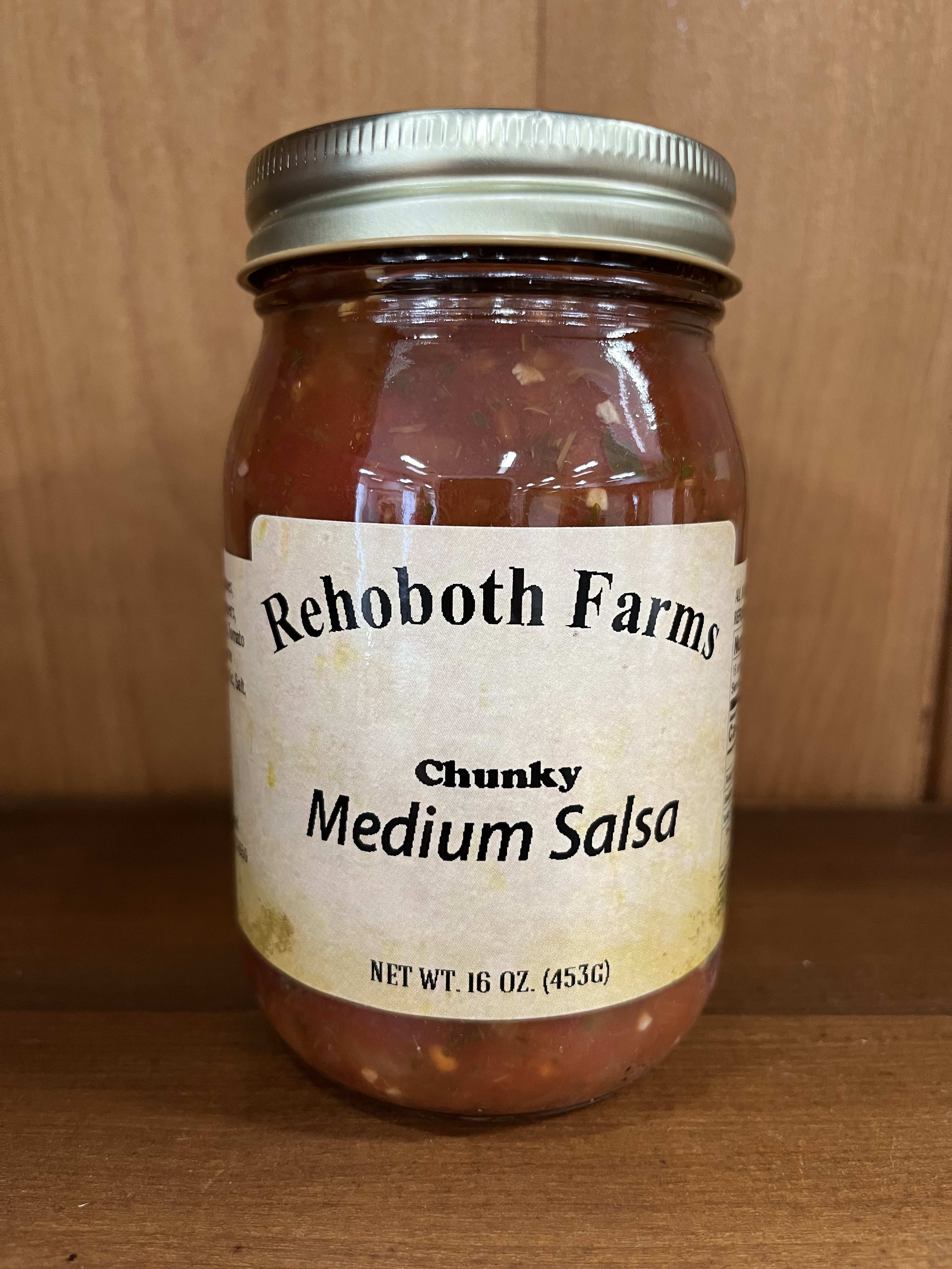 16 oz Rehoboth Farms Medium Salsa - Rehoboth Farm's Medium Salsa.  This one is a favorite of Mrs. Breuil's great-grandson, John and we think you'll agree