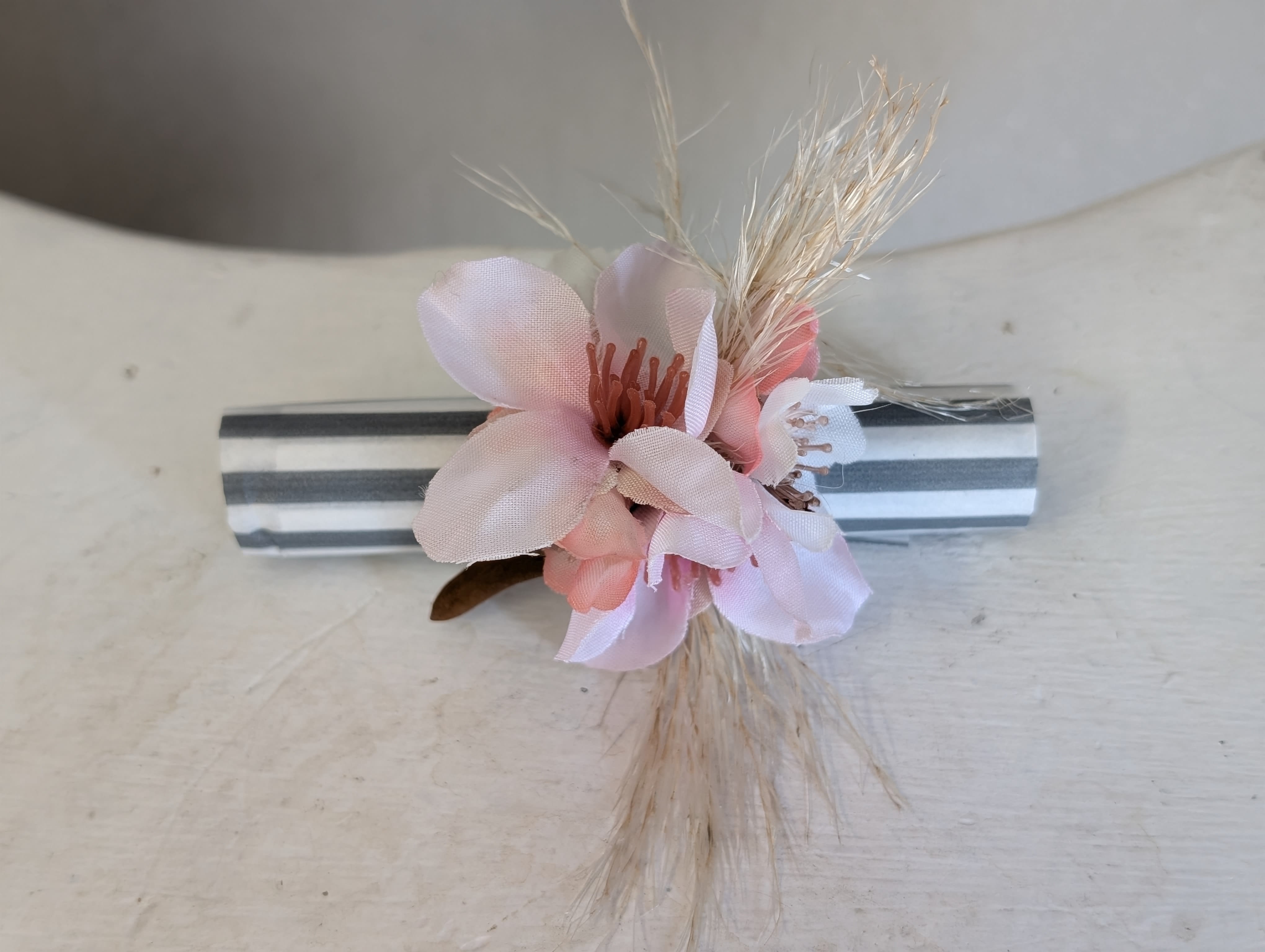 Sild and dried Floral corsage ring. Pink and tan - Great for any special occasion all year long. These dried flower rings are perfect to wear all night long without being annoying or bulky.