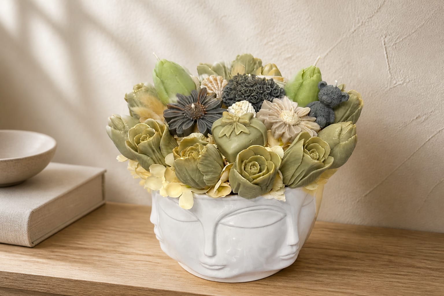 Dad's Zen Garden – Neutral Green Candle Bouquet for Father's Day - Celebrate Dad this Father's Day with Dad's Zen Garden, a serene candle bouquet designed to bring calm and relaxation into his space. This neutral green arrangement combines soothing aromatics with modern aesthetics, perfect for creating a peaceful retreat at home or in the office. Crafted with premium ingredients, each candle in this bouquet delivers a clean, grounding scent that evokes a tranquil garden atmosphere. The soft green tones complement any décor while the multi-candle format makes a striking visual statement. Ideal for fathers who appreciate mindfulness, nature-inspired fragrances, and thoughtful gifts that encourage downtime. Whether displayed on a desk, nightstand, or living room table, Dad's Zen Garden transforms any room into a sanctuary of calm. A meaningful Father's Day gift that shows you care about his well-being and relaxation.