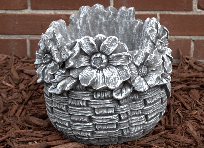 CEMENT FLOWER BASKET PLANTER  - LARGEST DIMENSION 10 