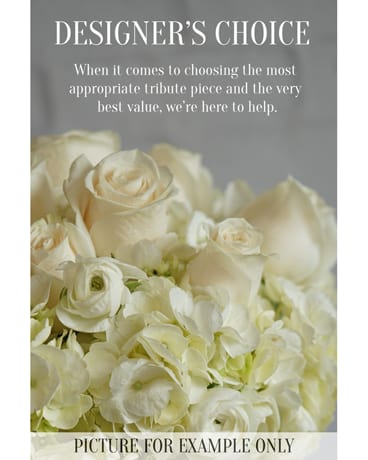 Cream rose and hydrangea bouquet with designer's choice text