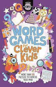 Colorful word game book cover with cartoon puzzle pieces and an owl