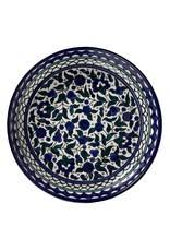 Round blue-and-white patterned decorative plate