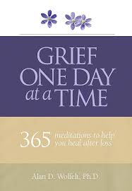 Purple grief awareness card with small flower icons