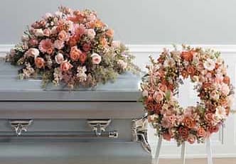 Polychromatic Casket Spray and Wreath - Blooms offers  combination  casket &amp; sprays designs. Call for your choice of colors &amp;  flowers.    