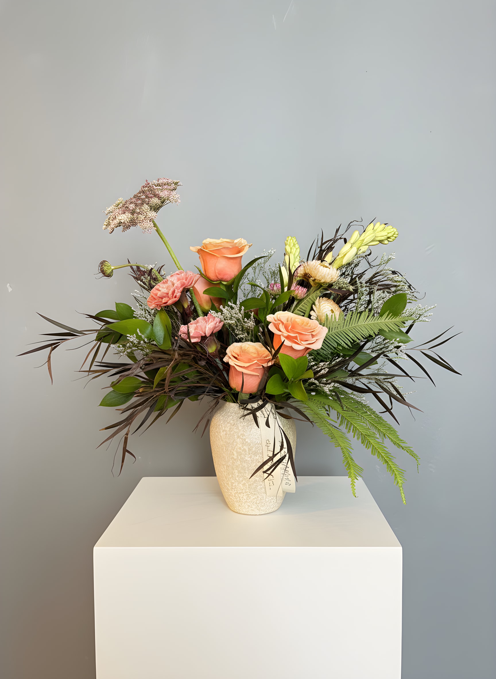 June Love - Because flowers follow the rhythm of the seasons, their availability often changes. Your arrangement may vary slightly from the photo, and some filler and accent varieties may differ. We design with the freshest blooms available, making substitutions when needed—while always preserving the overall mood and shape. Always fresh, artful, and beautifully composed.  The arrangement delivered will be inspired by this photo.  For specific flower or color requests, please contact us before ordering.