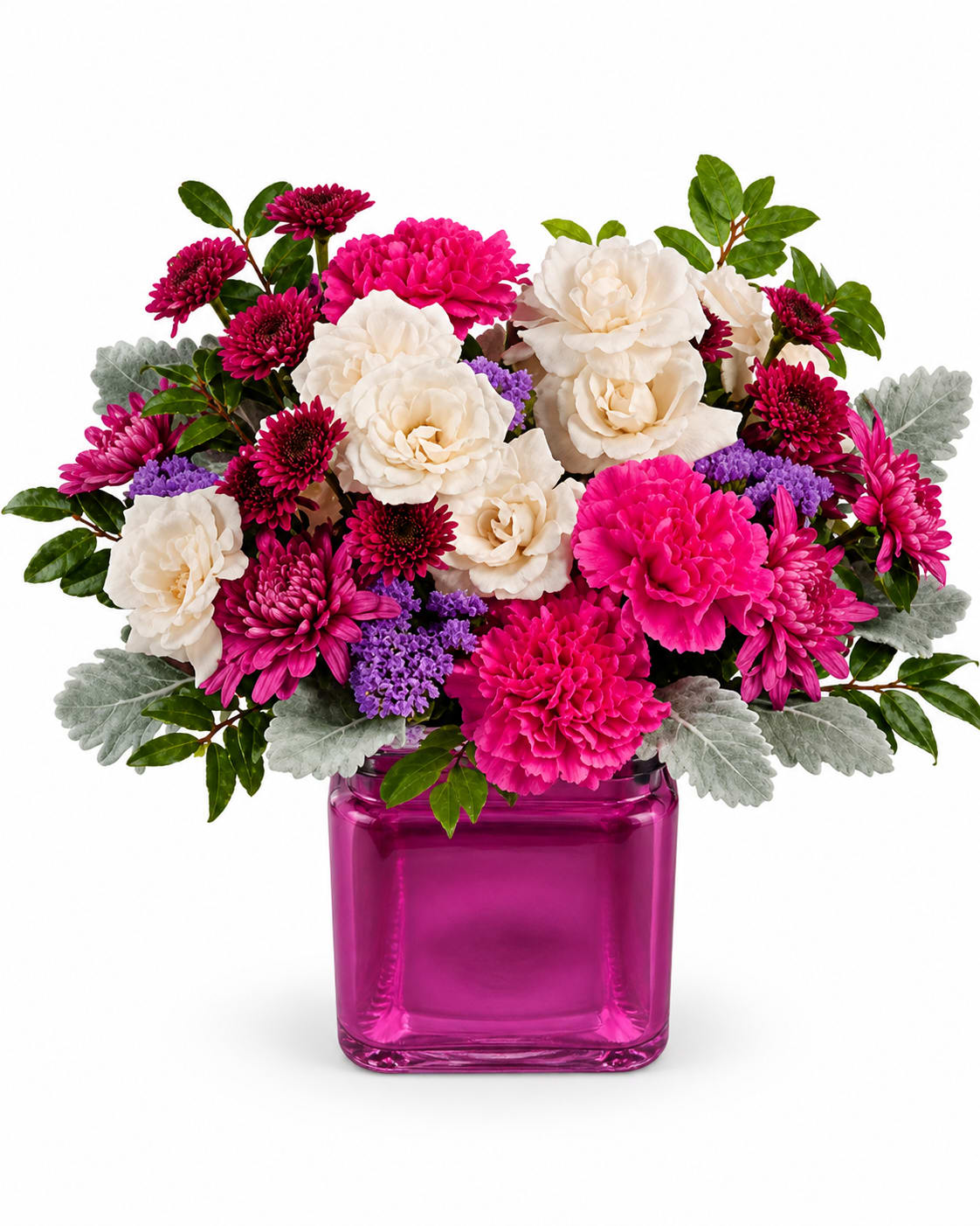 Shining Beauty Bouquet - Go for the glam with a gift that sparkles as brightly as they do--a breathtaking rose bouquet in a vibrant mosaic glass keepsake vase.