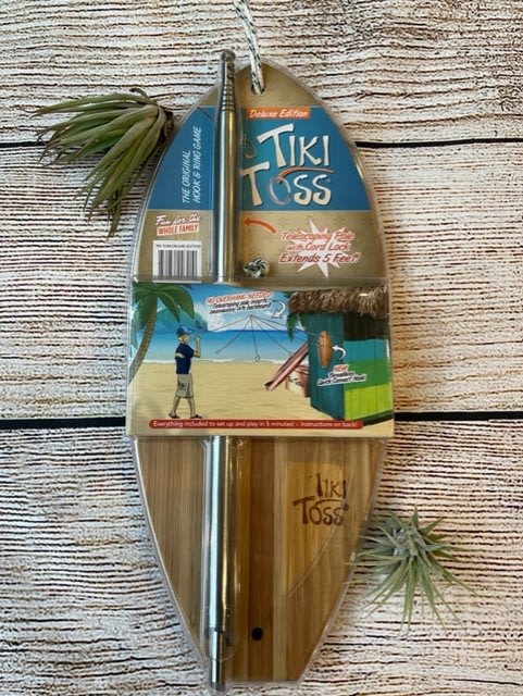 Best Guy Gift EVER! - You've only got to try it once, and you're hooked! This handcrafted wooden ring toss game requires patience, skill, and just a little bit of luck from the Tiki gods. Great for those difficult, 'what do I get him?' guys on your list, but it provides hours of serious fun for the whole gang!  Our deluxe version makes set up a snap indoors or out, so get them up off the couch, away from screens and into the challenge of Tiki Toss.  You can thank us later! Add on a Gift Certificate valued at $25.00 for our Deluxe level gift, or a $50.00 value for our Premium level gift. Local deliveries only.