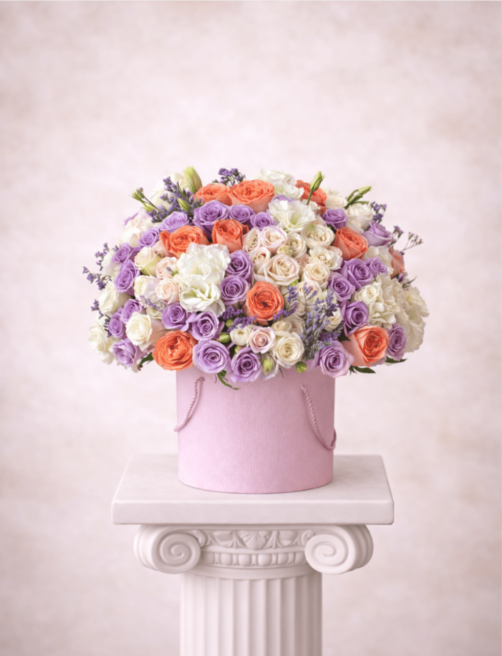 Blush violet  - Brighten any space with our Elegant Flower Box Arrangement! Bursting with vibrant blooms, this stunning display combines seasonal favorites with lush fillers.  Housed in a chic, reusable container, it makes a perfect centerpiece for any occasion be it a gift or a treat for yourself. Elevate your decor with this captivating arrangement that brings joy and sophistication to your home or office. Order yours today and let the beauty of flowers inspire you!