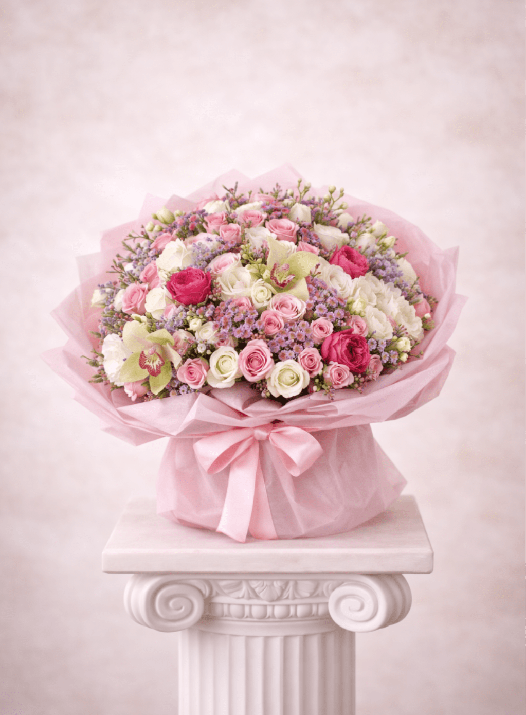 Blush bloom - Brighten any space with our Elegant Flower Bouquet! Bursting with vibrant blooms, this stunning arrangement features seasonal favorites paired with lush greenery for a breathtaking display.  Perfect for any occasion, it makes an ideal gift or a special treat for yourself. Elevate your decor with this captivating bouquet that brings joy and sophistication to your home or office.  Order yours today and let the beauty of flowers inspire you!