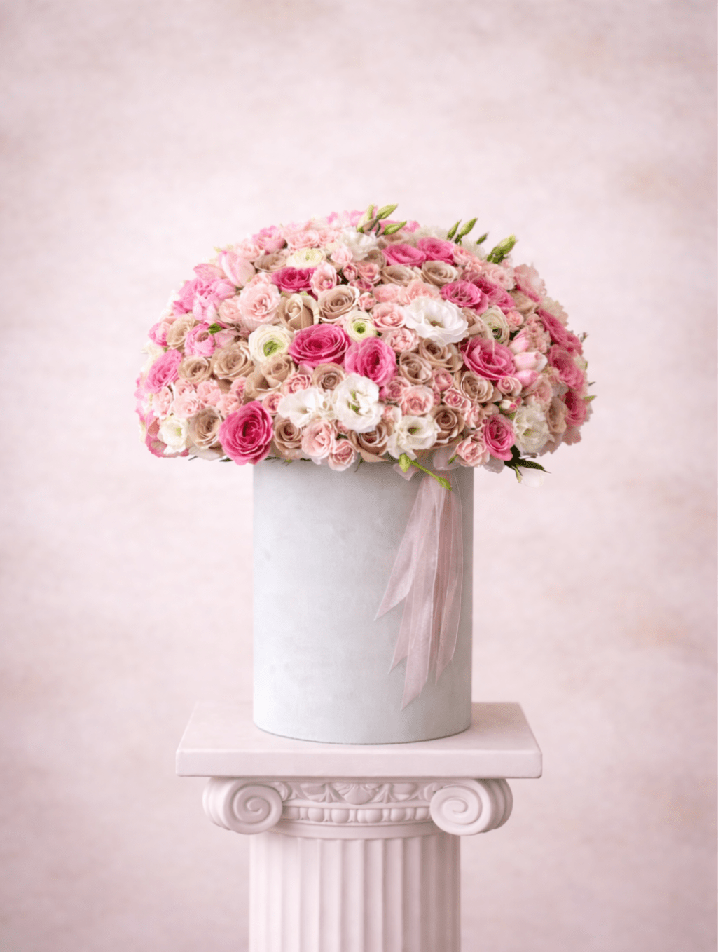 Blushing 4 you  - Brighten any space with our Elegant Flower Box Arrangement! Bursting with vibrant blooms, this stunning display combines seasonal favorites with lush greenery.   Housed in a chic, reusable container, it makes a perfect centerpiece for any occasion be it a gift or a treat for yourself. Elevate your decor with this captivating arrangement that brings joy and sophistication to your home or office. Order yours today and let the beauty of flowers inspire you!