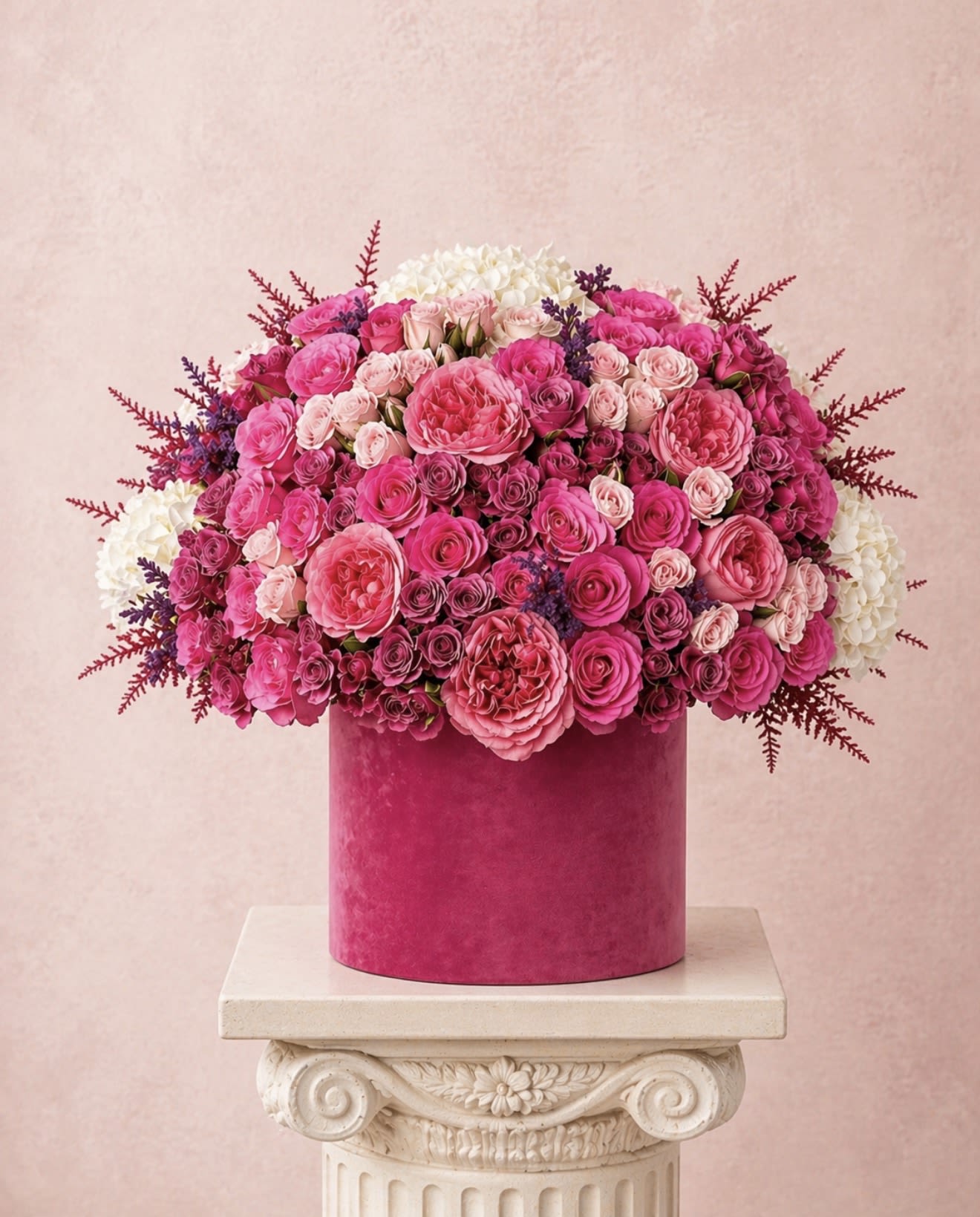 Cherry kiss - Brighten any space with our Elegant Flower Box Arrangement! Bursting with vibrant blooms, this stunning display combines seasonal favorites with lush greenery.  Housed in a chic, reusable container, it makes a perfect centerpiece for any occasion be it a gift or a treat for yourself. Elevate your decor with this captivating arrangement that brings joy and sophistication to your home or office.  Order yours today and let the beauty of flowers inspire you!