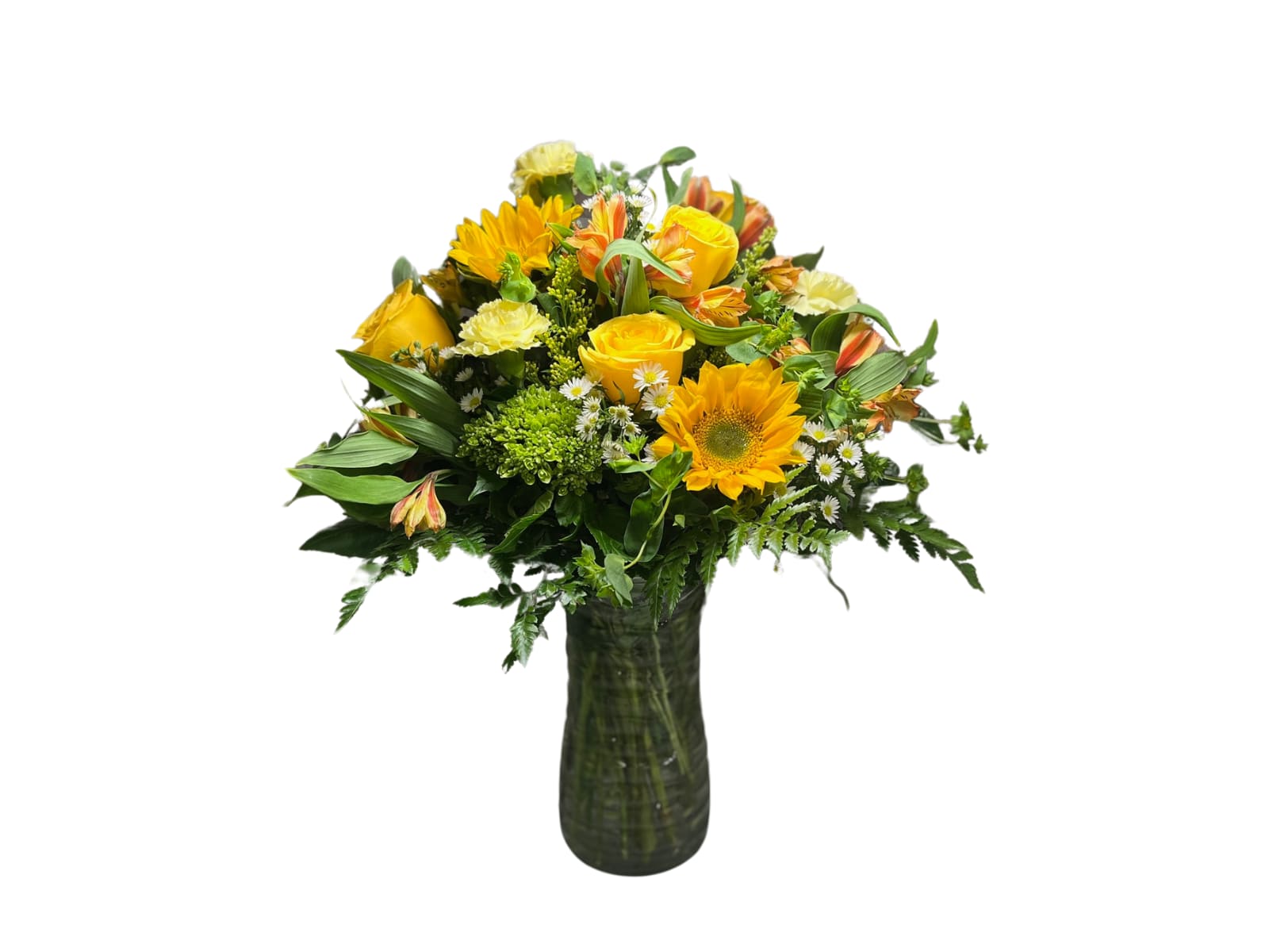 Spring City Summer - Tall mixed arrangement that will warm you up with bright yellows and greens