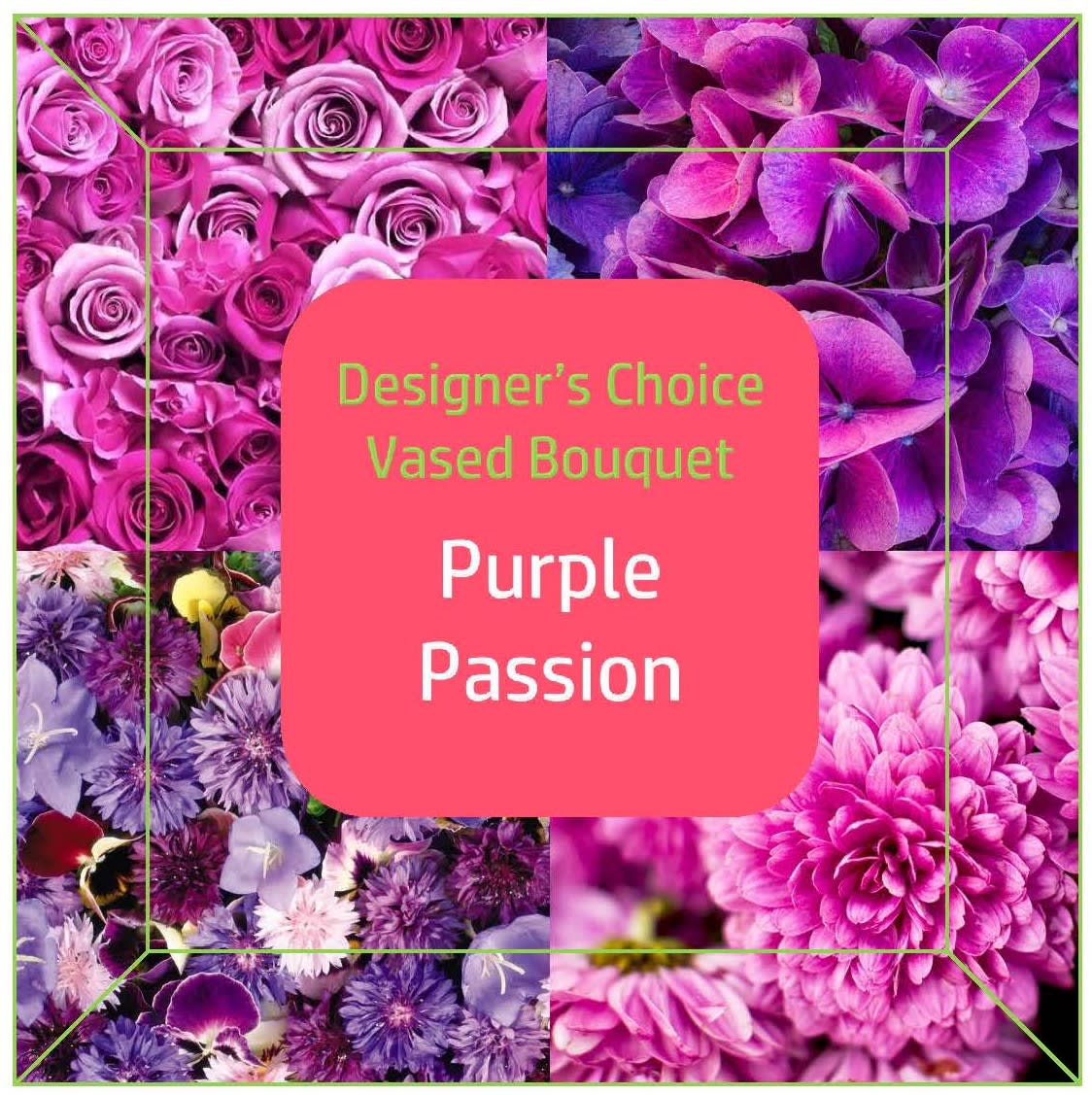 Purple mixed bouquet design with roses and hydrangeas