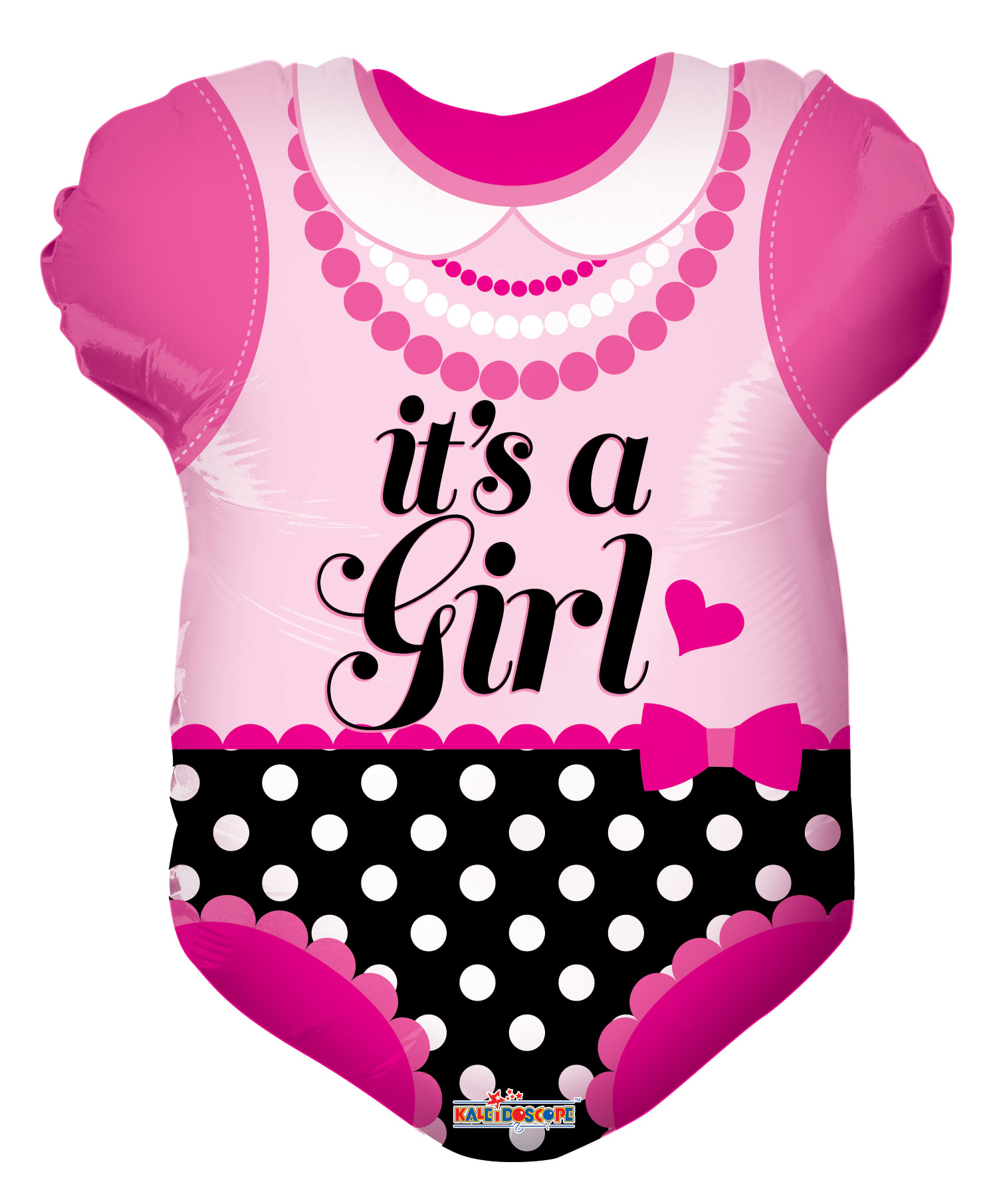 Pink baby girl foil balloon shaped like a onesie