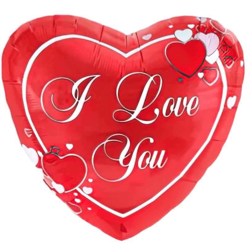 Red heart-shaped balloon with "I Love You" text