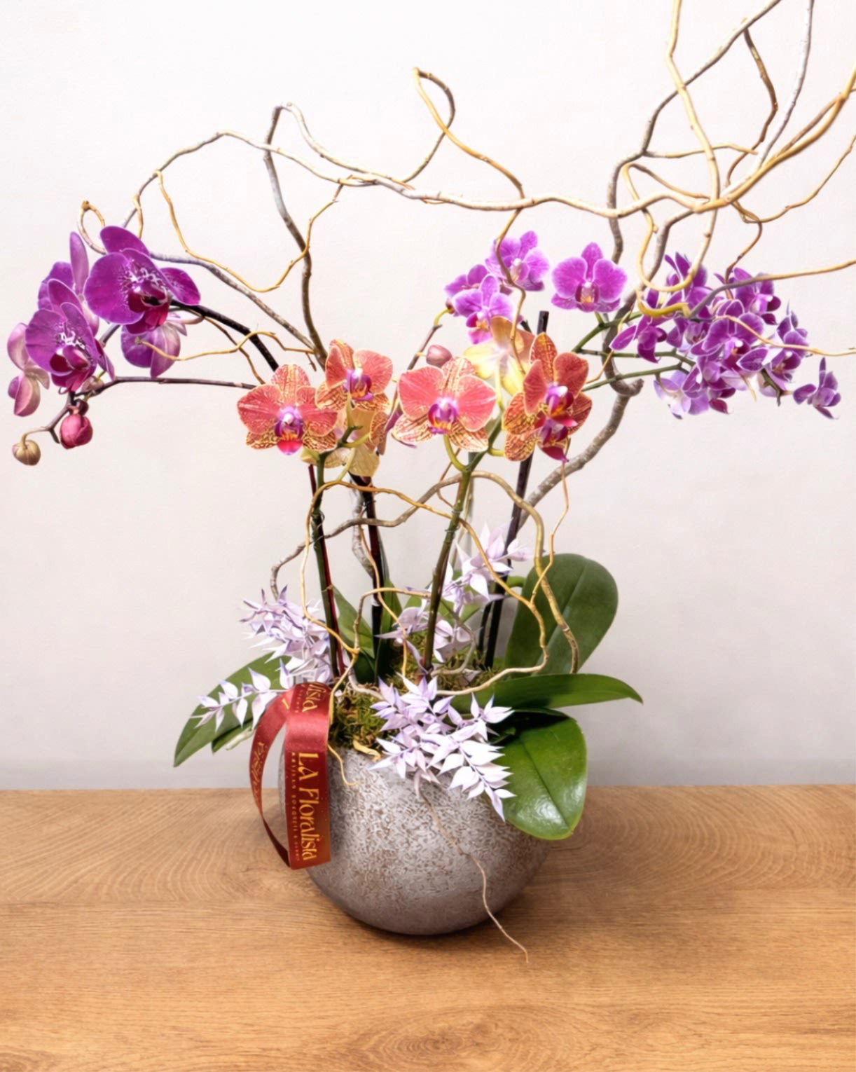 Sense of Heaven  - Three exotic orchids in a modern concrete planter. Our special edition for 2026 Valentine’s Day.