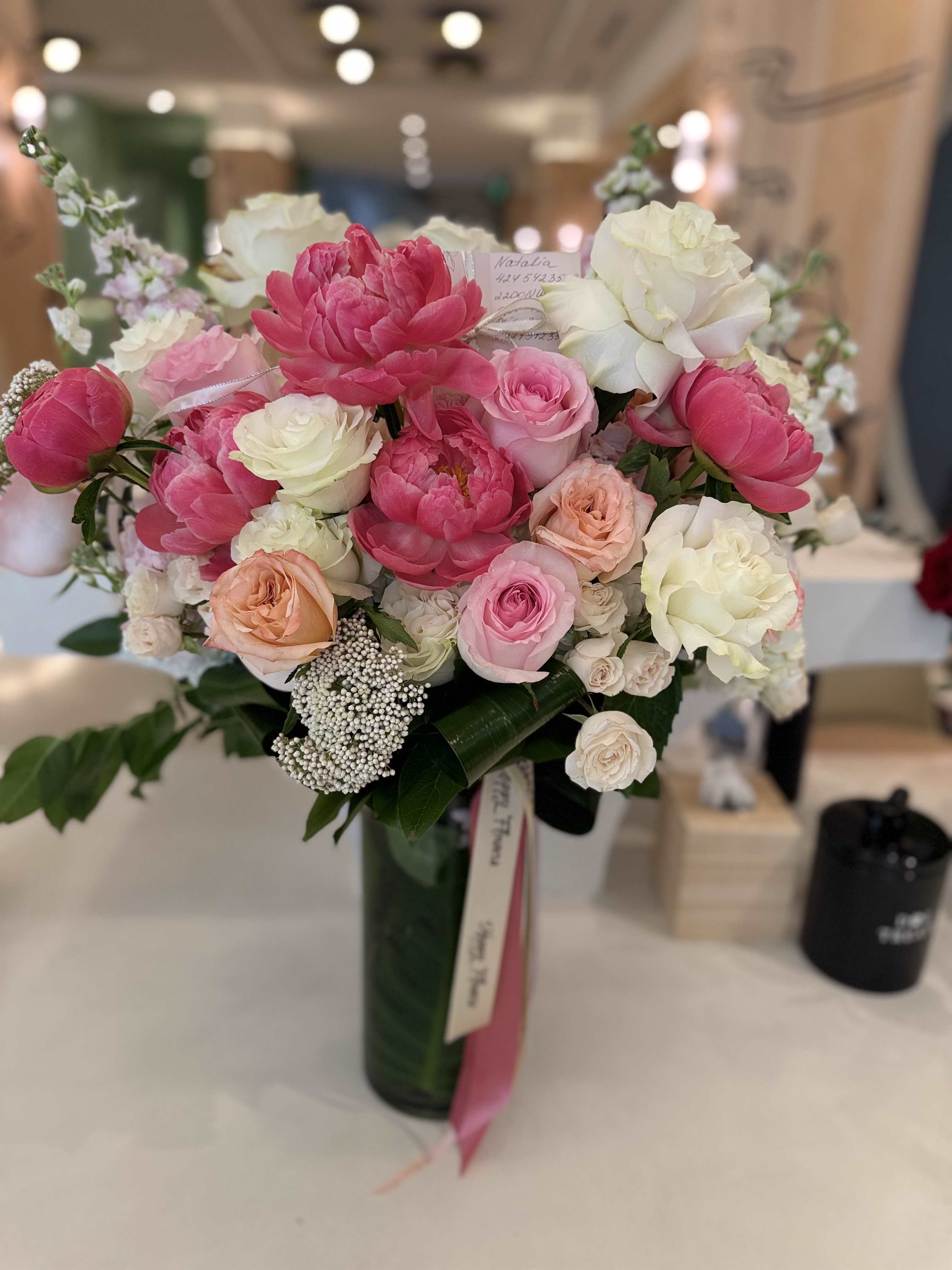 Pink Harmony  - Mix flowers in vase with peonies 