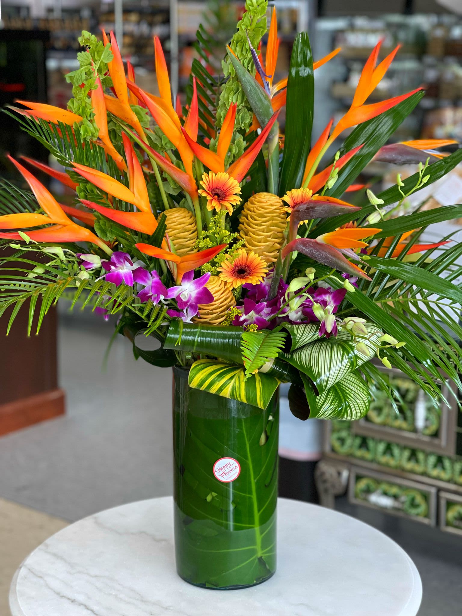 Sunrise Paradise - Yellow tropical flowers in vase 