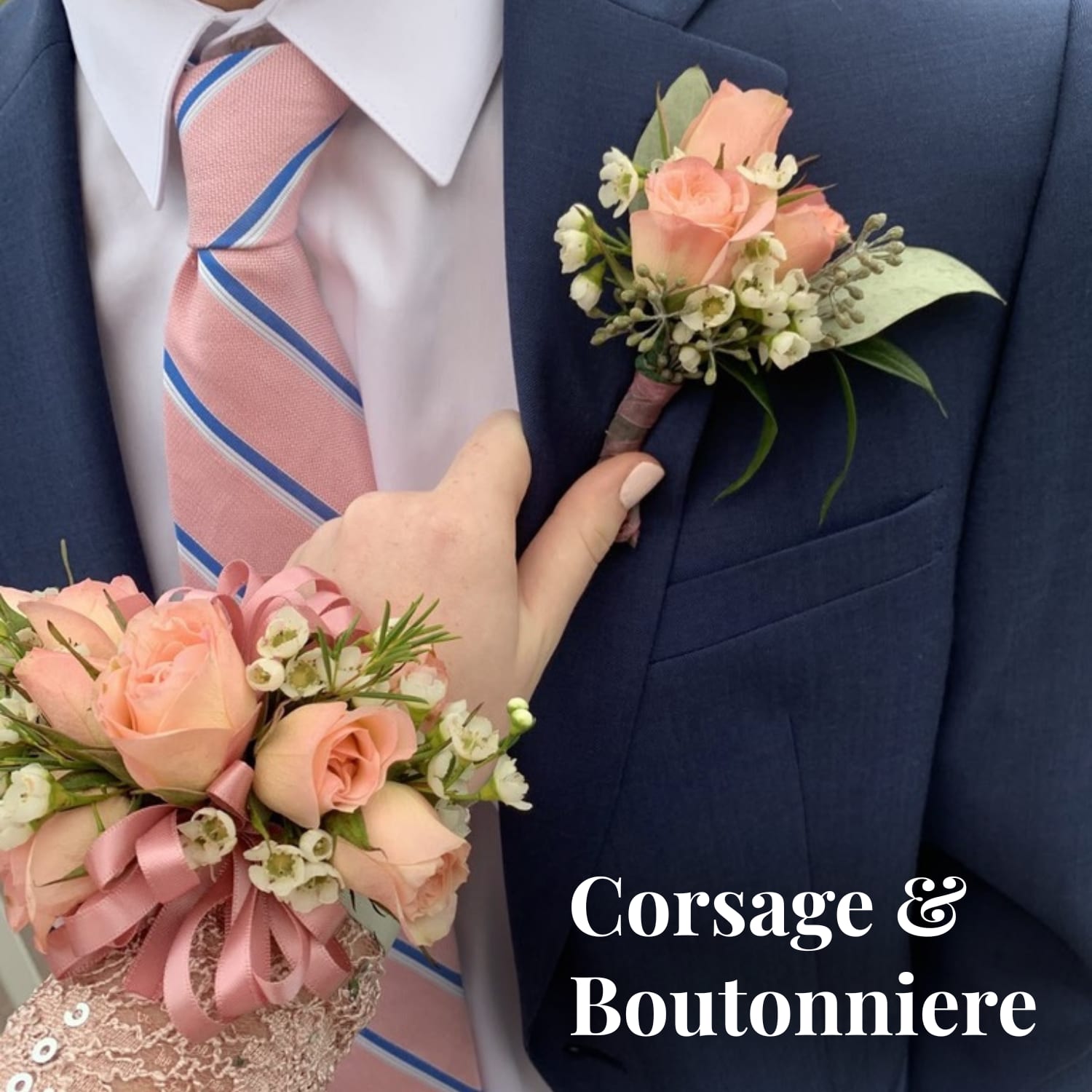 Prom/Dance Corsage and Boutonniere Combination - Prom/Dance Corsage and boutonniere combination starts at $68.00 +   Please contact our store to speak with a designer about specific colors and design choices.  We promise to create the perfect florals that will add to your special evening!