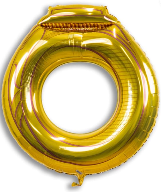 Gold foil balloon shaped like the letter O