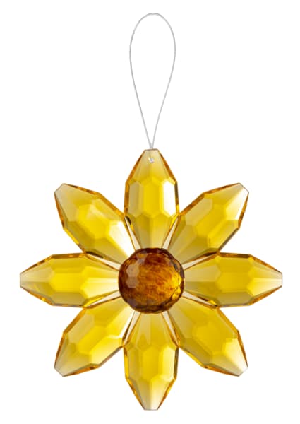 Yellow crystal flower ornament with a hanging loop