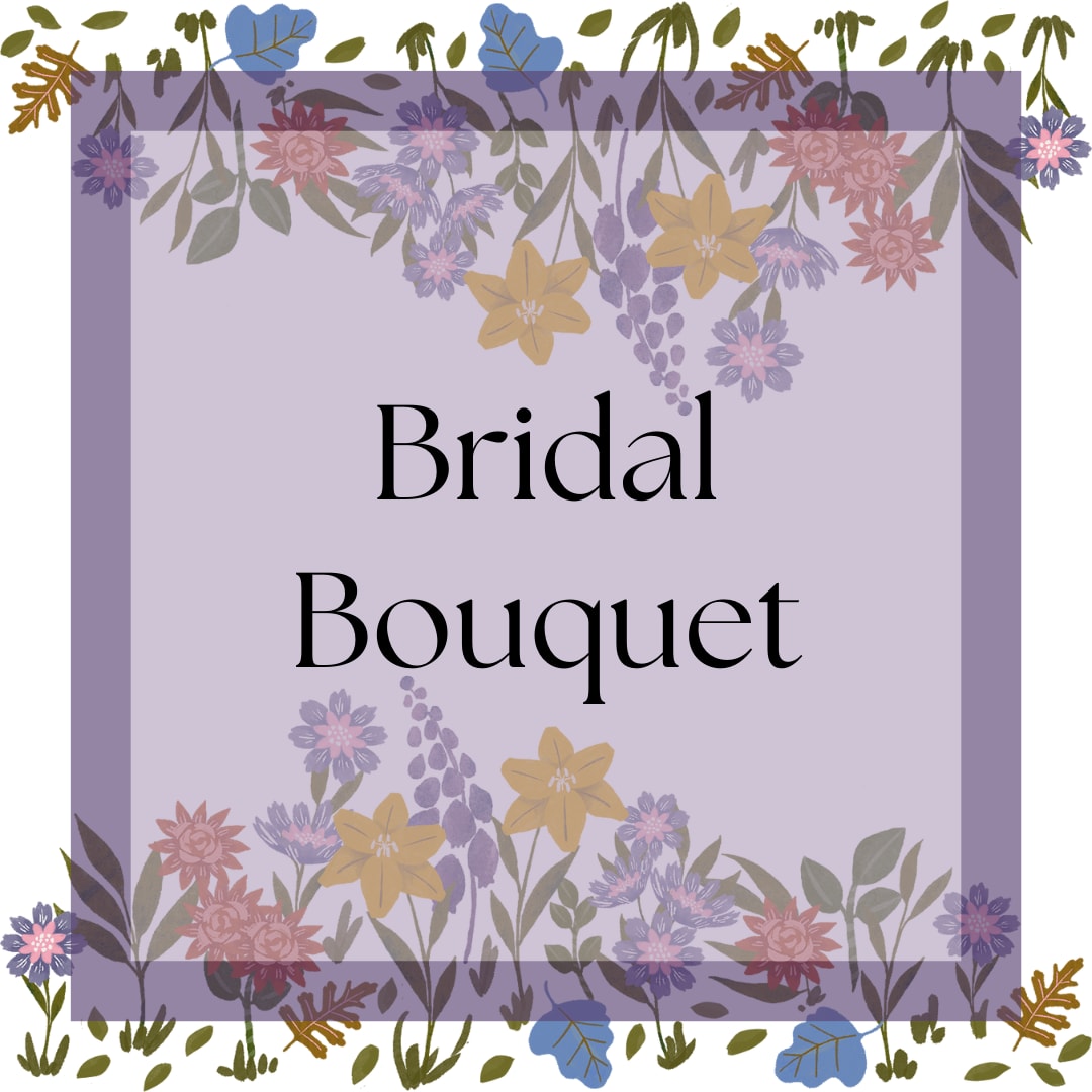 Lavender bridal bouquet graphic with floral border