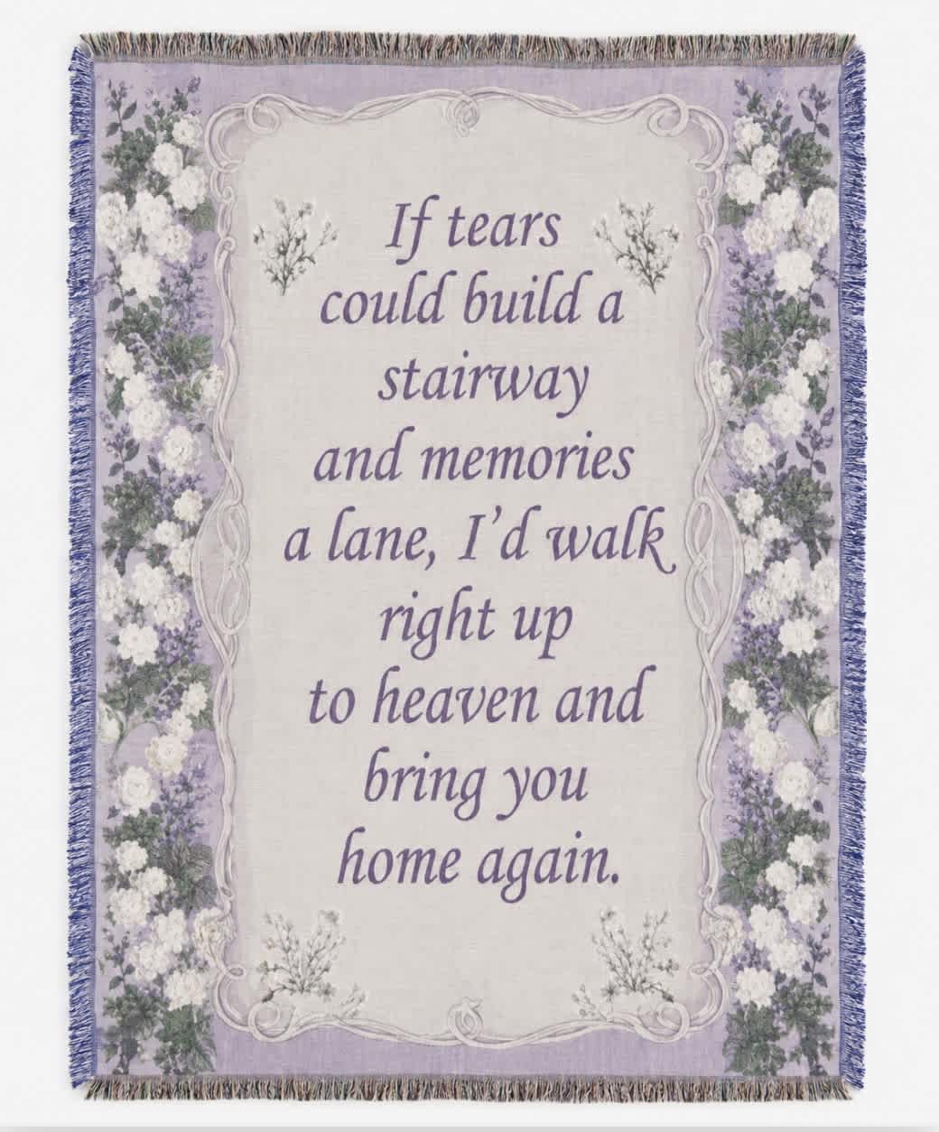 Lavender memorial throw with floral border and a sympathy quote