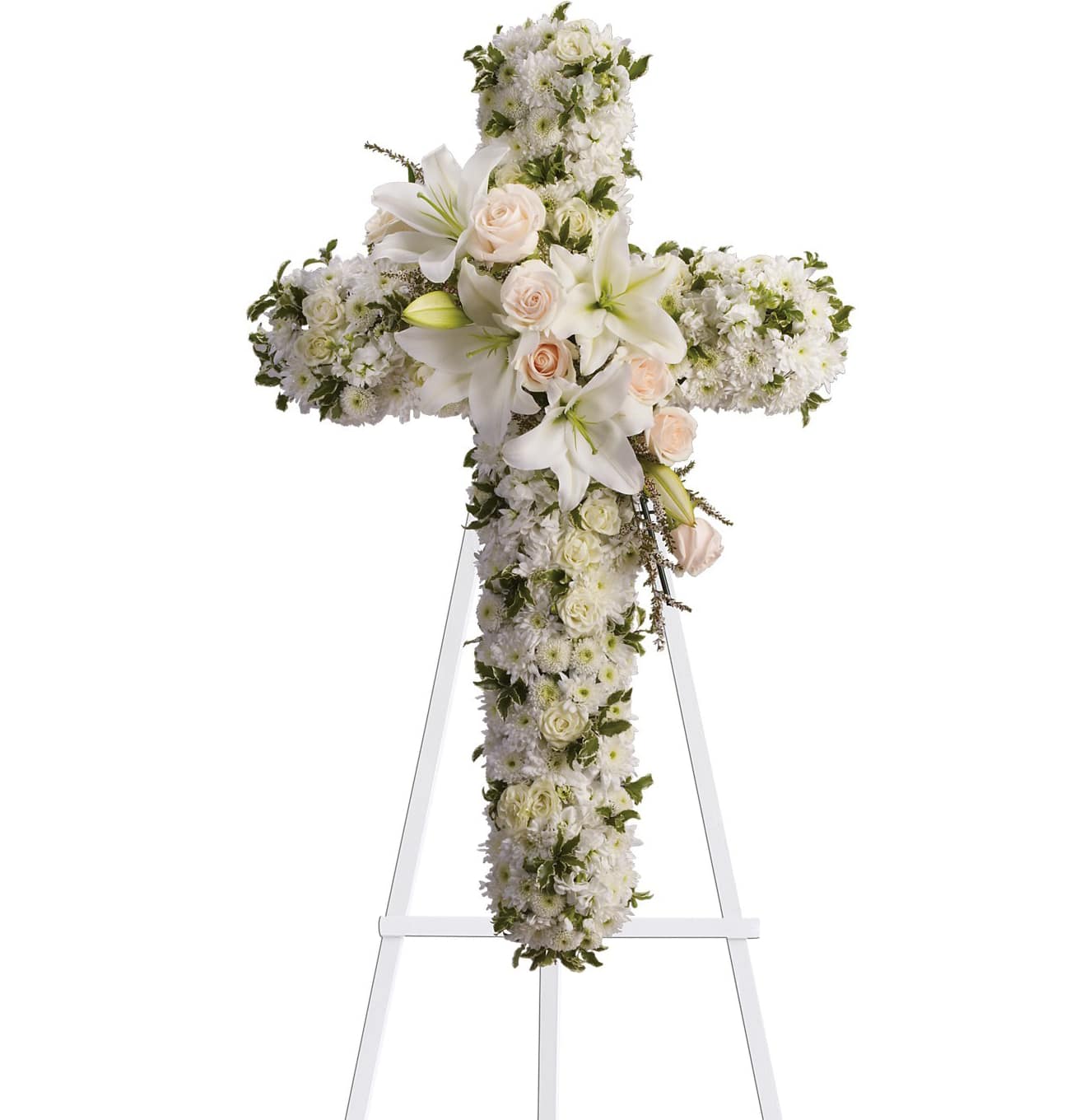 Divine Light - Your message of hope for eternal serenity is delivered ever so elegantly in this graceful cross. Your sincerity will be acknowledged by all who are present.  Available in smaller sizes, Please call for pricing and details 732-899-8175 