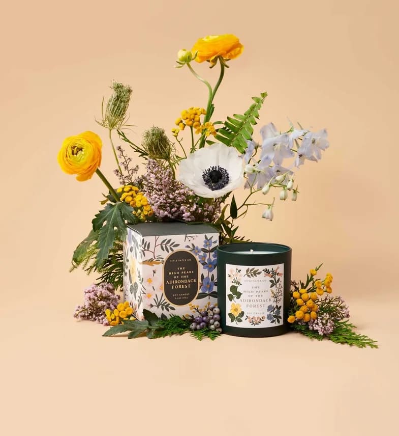 Rifle Paper Co High Peaks of the Adirondakc Forest Soy Candle - High Peaks of the Adirondakc Forest soy candle brings to mind crisp mountain mornings and cozy evenings under the stars.