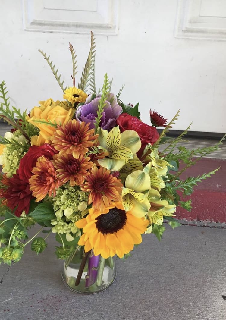 Custom Colorful Fall Bouquet Special - This month’s special is a mixed  bouquet. This will be a designers choice bouquet, designed especially for your special someone.  Colors, designs, and containers may vary. Any suggestions, please note in special instructions. Thank you