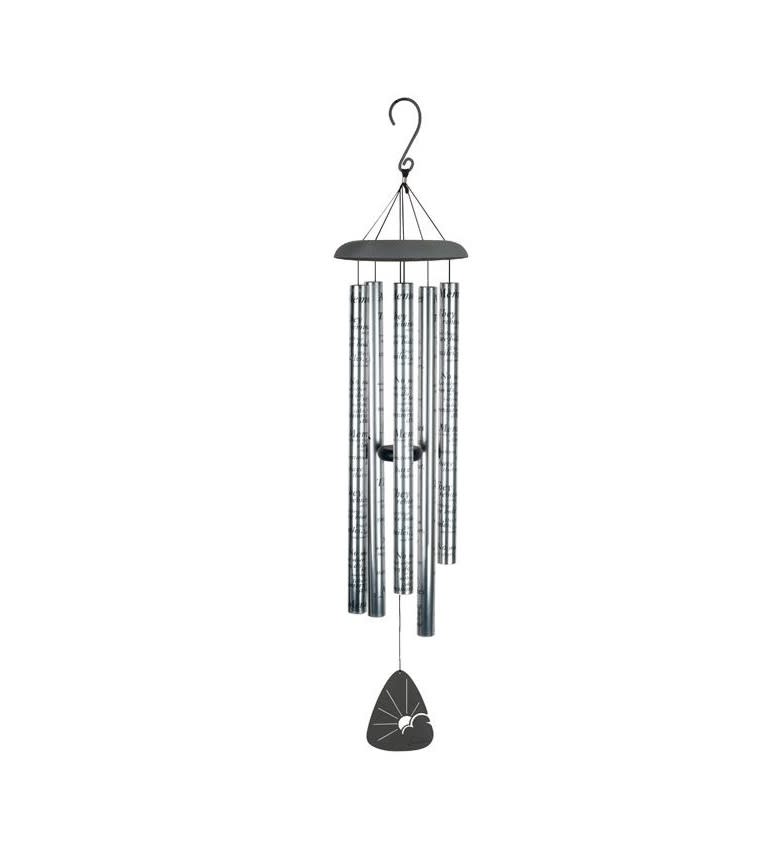 Metal wind chime with hanging tubes and a small clapper