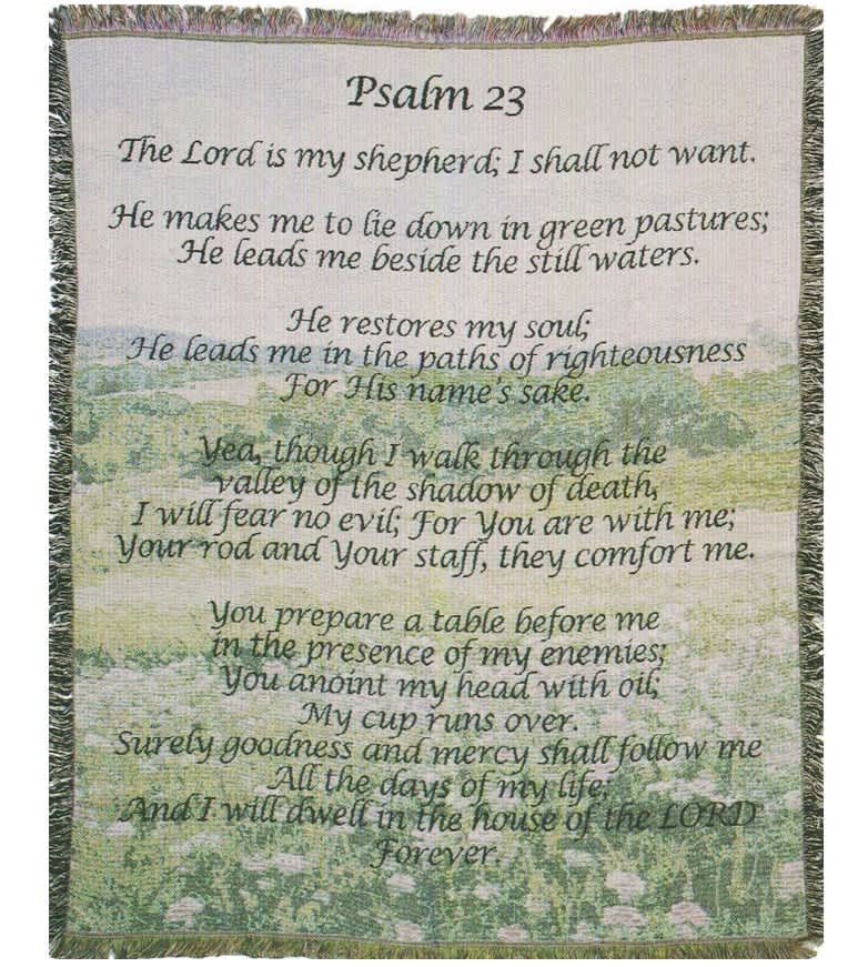 Decorative wall hanging with Psalm 23 text in green script