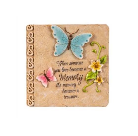 Decorative sympathy plaque with butterflies and flowers