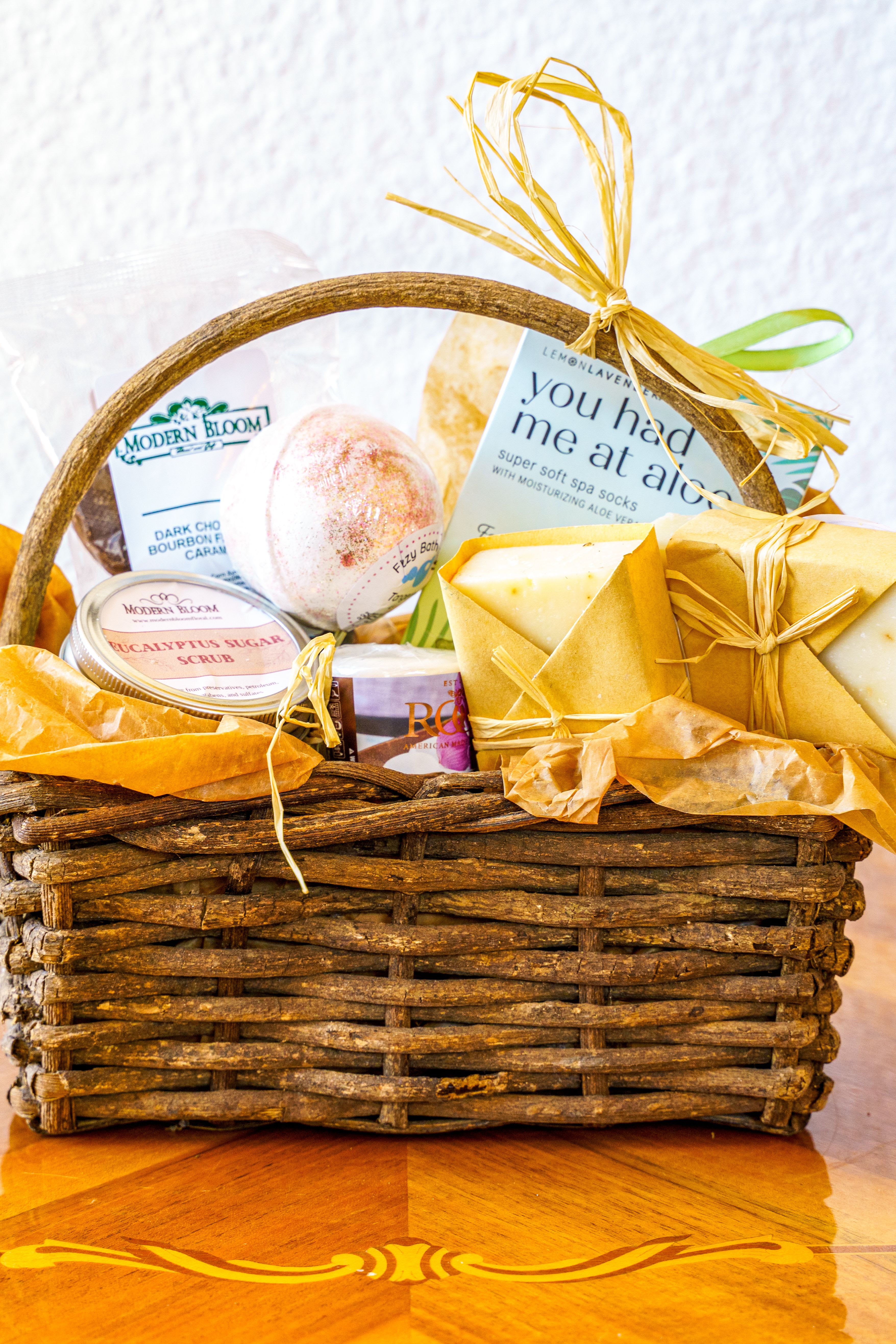 Spa Gift Basket - Send them all the things they need for an at home spa day! Perfect for Mother's Day, a birthday, or just because, this sweet gift shows them just how much you care.