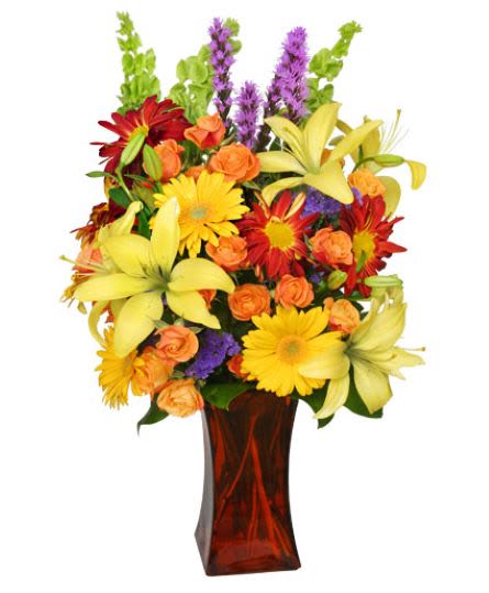 Desert Sunset - This blend of reds, oranges, and yellows illustrate the perfect sunset. To jazz it up with some pops of purple. 