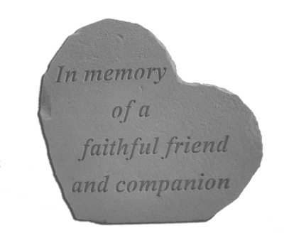 Heart-shaped memorial stone with the words "In memory of a faithful friend and companion"
