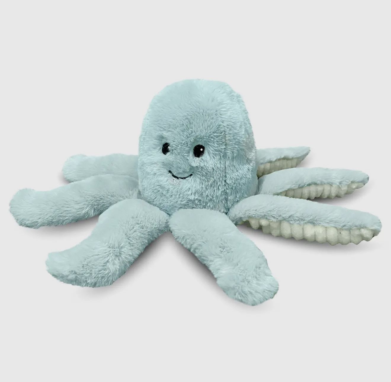 Light blue plush octopus toy with a smiling face