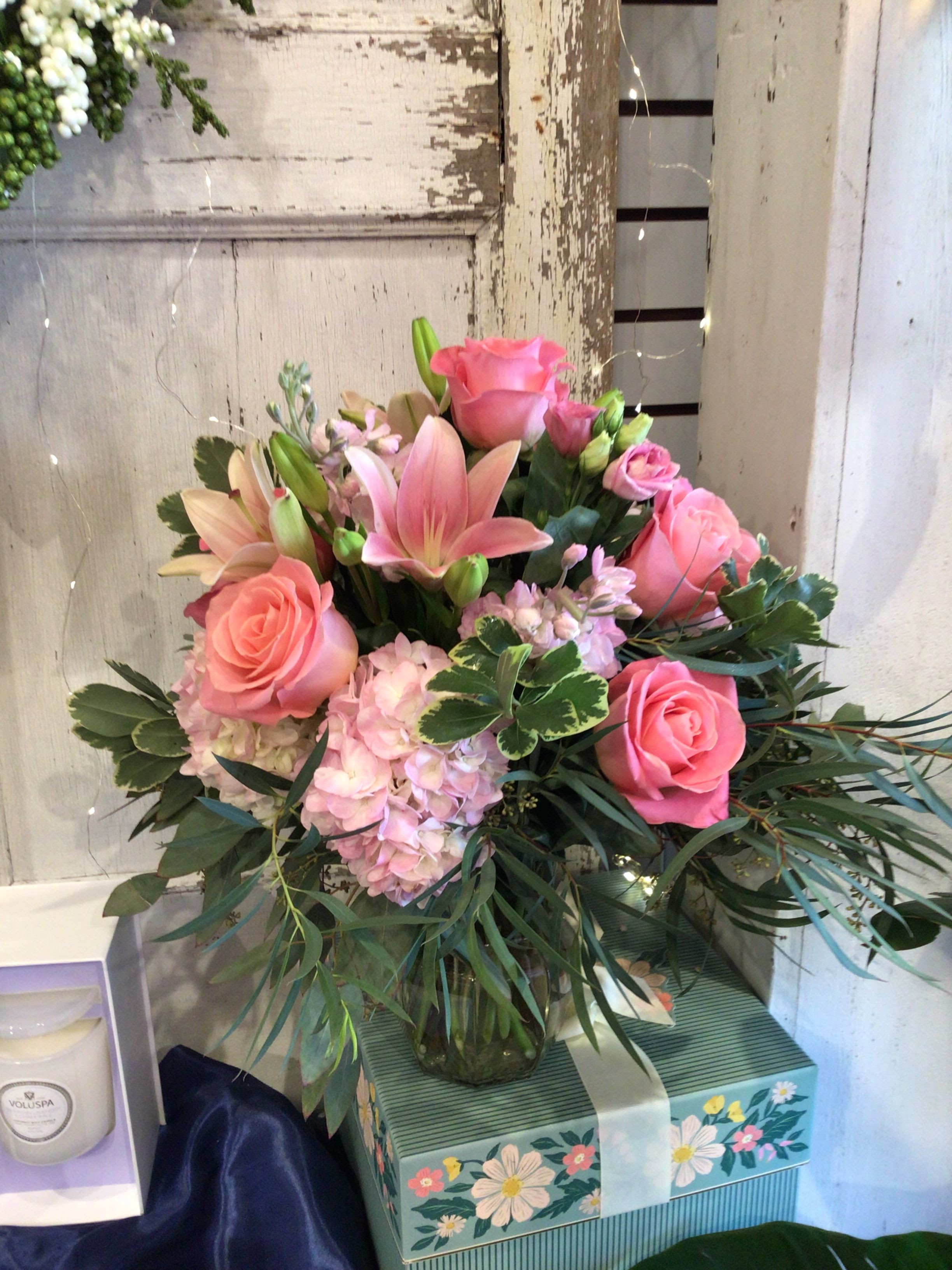 Strawberry Shortcake - A summer dream!  Seasonal garden flowers in shades of pink.