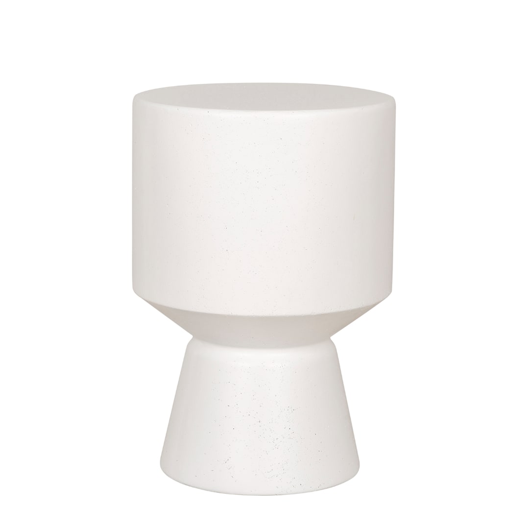 White ceramic pedestal vase on a plain background